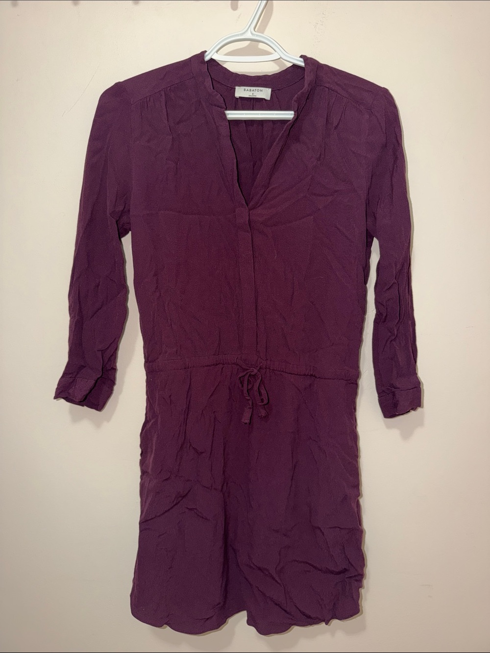 Babaton Plum Long-Sleeve V-Neck Tie-Waist Dress